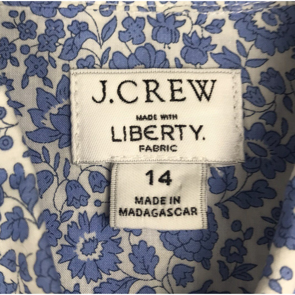J.Crew Liberty Fabric Button Down Shirt Short Sleeve Blue White Floral Girls 14 - Picture 6 of 8